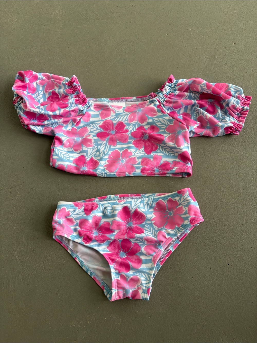 Floatimini Pink Floral Puff Sleeve Kids Bikini Size 5